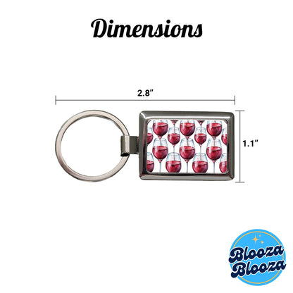 Red Wine Glasses Watercolor Rectangle Metal Keychain