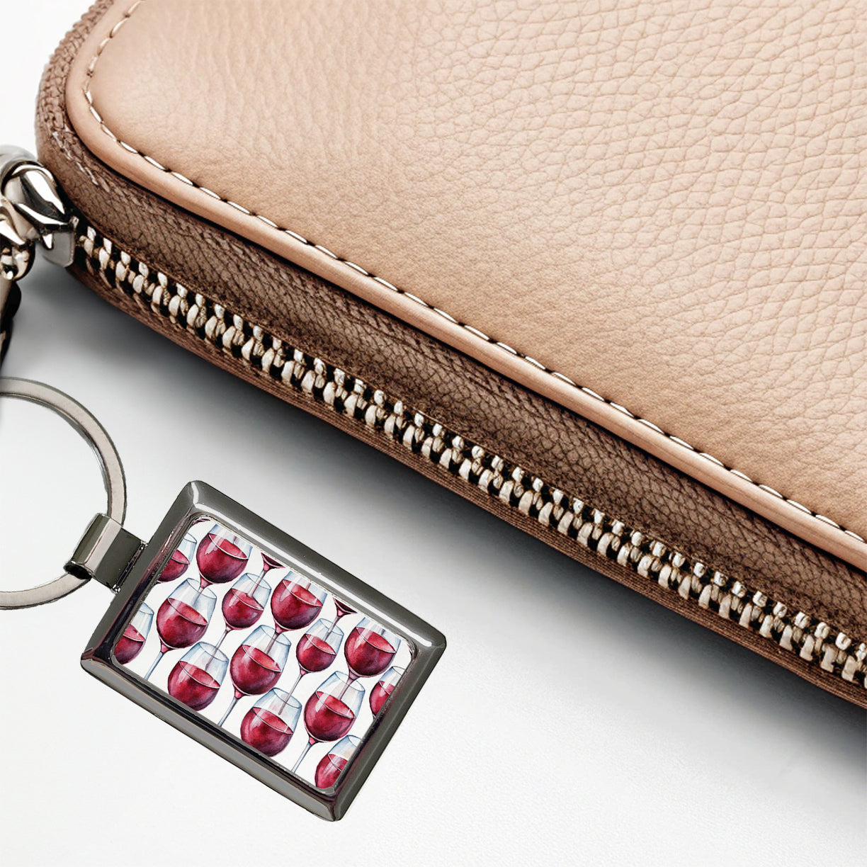 Red Wine Glasses Watercolor Rectangle Metal Keychain