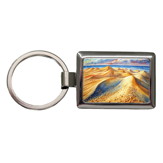 Sandy Desert Mountains Watercolor Rectangle Metal Keychain