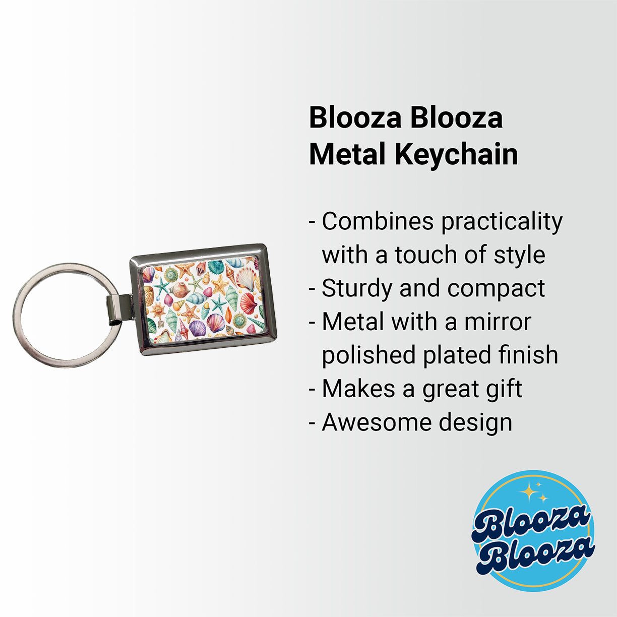 Shells Scattered Beach Rectangle Metal Keychain