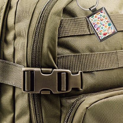 Shells Scattered Beach Rectangle Metal Keychain