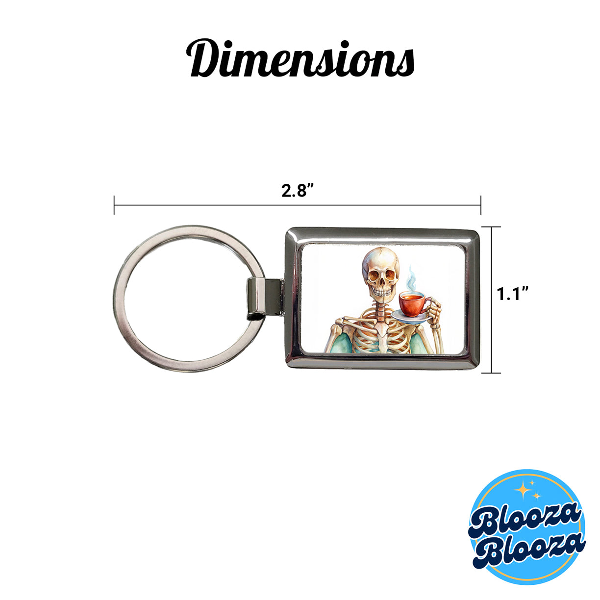 Skeleton Drinking Tea Watercolor Rectangle Metal Keychain