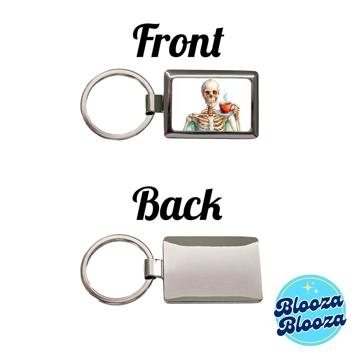 Skeleton Drinking Tea Watercolor Rectangle Metal Keychain