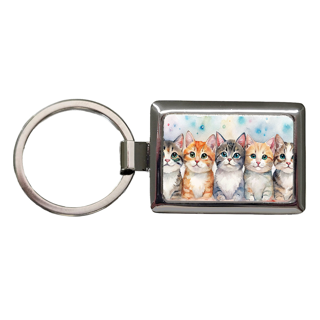 Small Cute Cats In A Row Rectangle Metal Keychain
