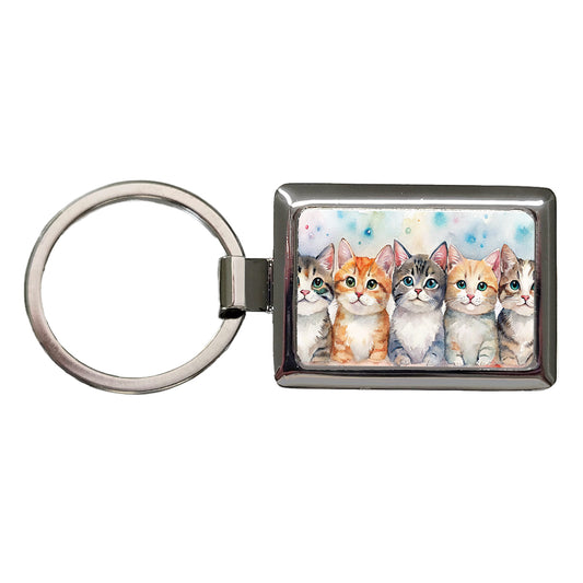 Small Cute Cats In A Row Rectangle Metal Keychain