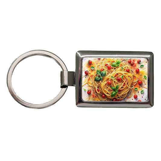 Spaghetti Pasta Italian Food Watercolor Rectangle Metal Keychain