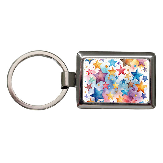 Stars Watercolor Rectangle Metal Keychain