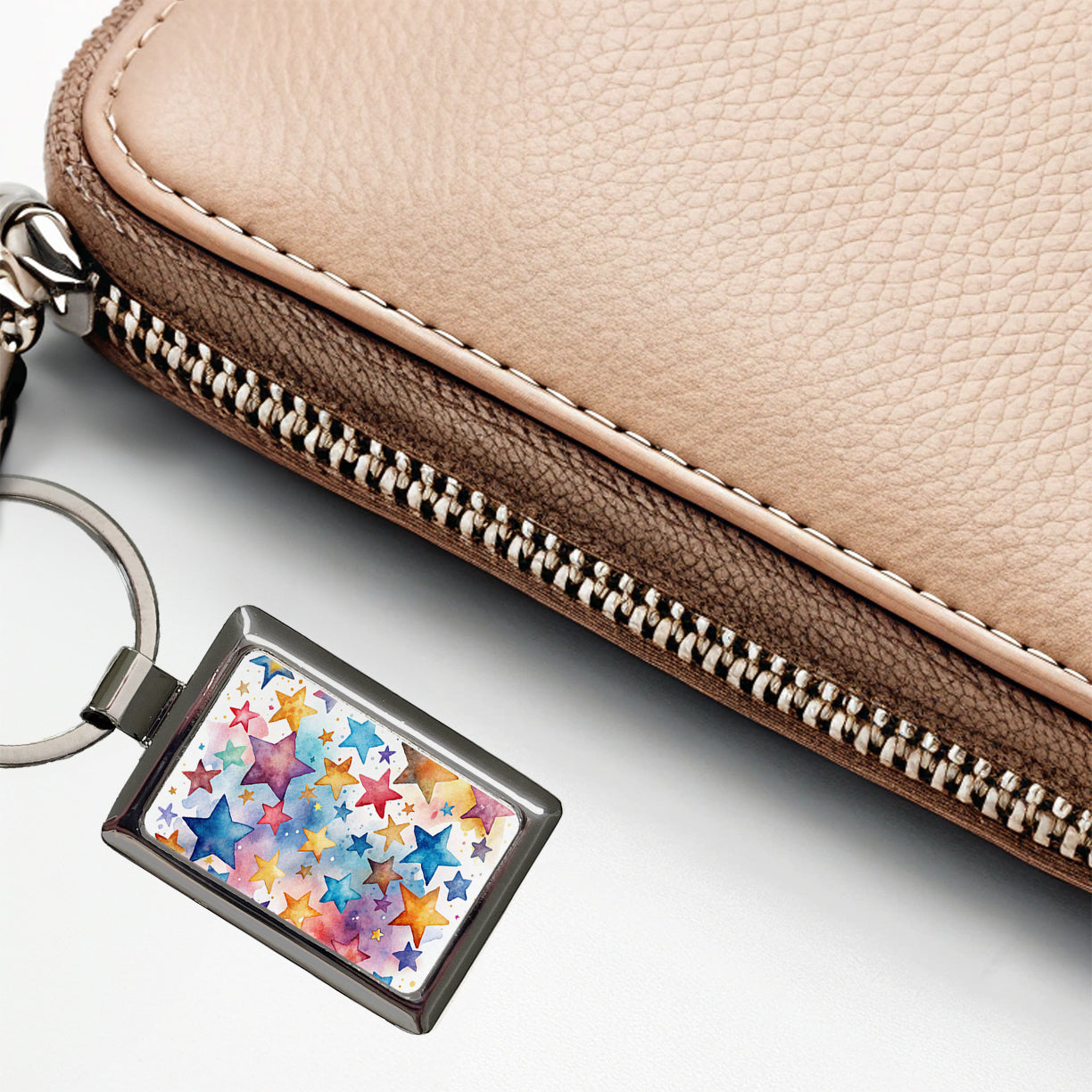 Stars Watercolor Rectangle Metal Keychain