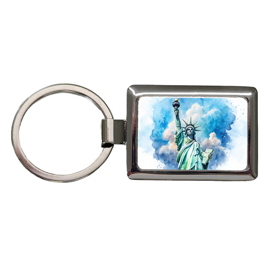 Statue Of Liberty Travel New York Watercolor Rectangle Metal Keychain