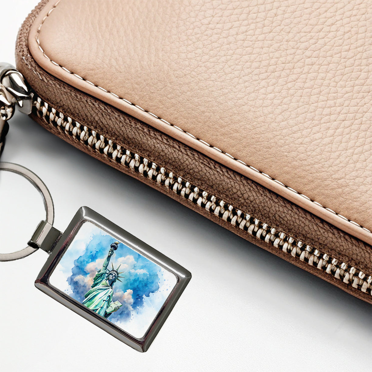 Statue Of Liberty Travel New York Watercolor Rectangle Metal Keychain