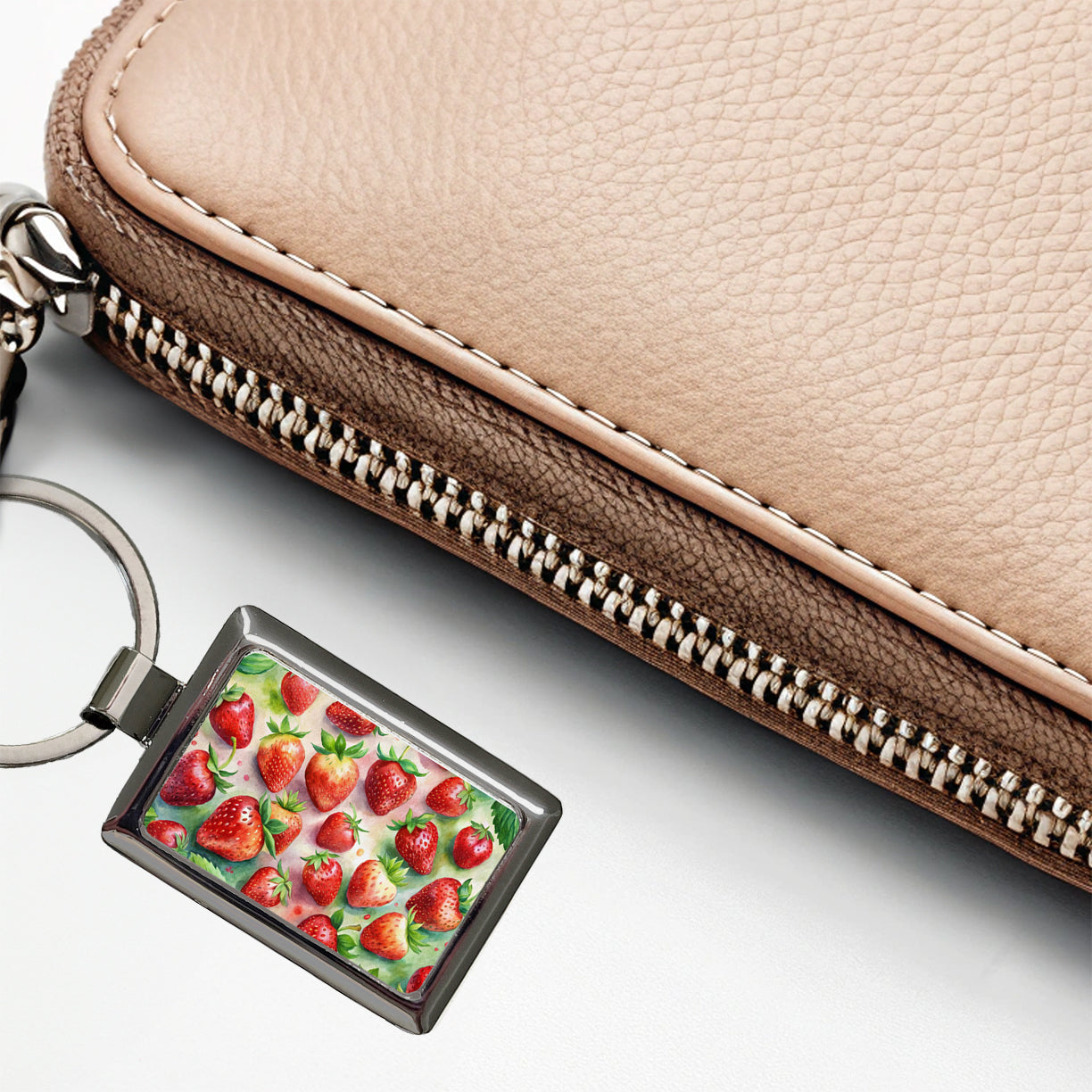 Strawberries Fruit Watercolor Rectangle Metal Keychain