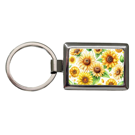 Sunflowers Scattered Watercolor Rectangle Metal Keychain