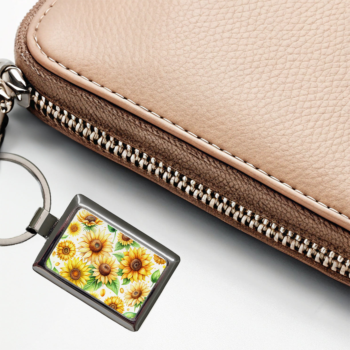 Sunflowers Scattered Watercolor Rectangle Metal Keychain