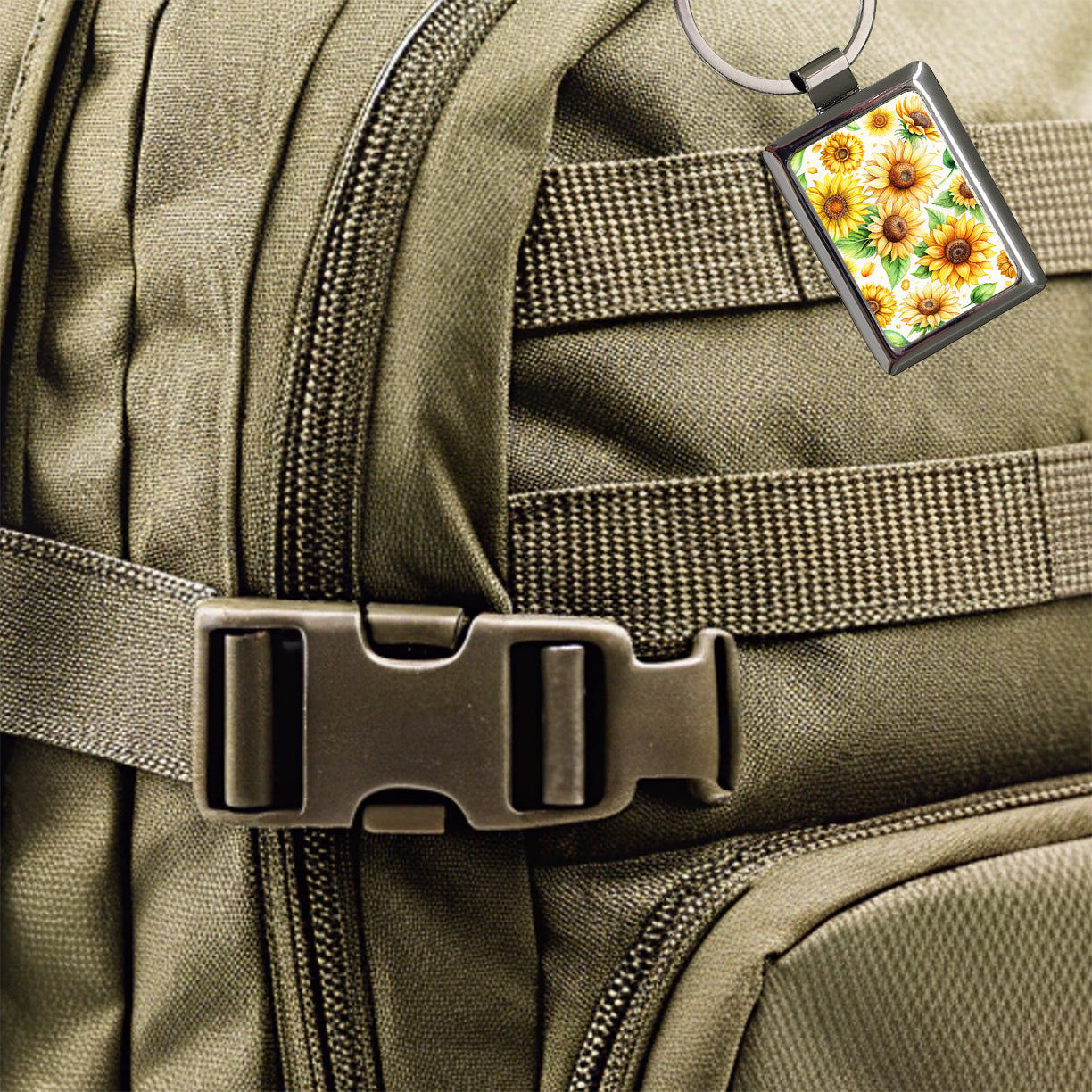 Sunflowers Scattered Watercolor Rectangle Metal Keychain