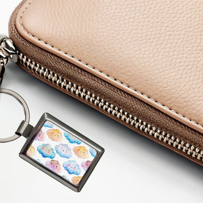 Sweet Smiling Clouds In A Row Watercolor Rectangle Metal Keychain