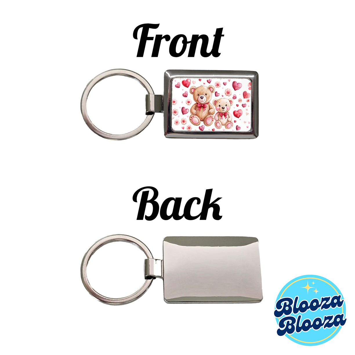 Teddy Bears Pink Red Hearts Rectangle Metal Keychain