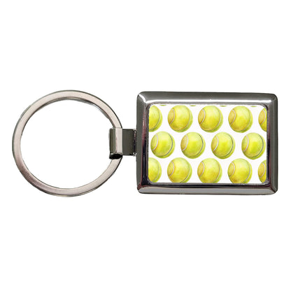 Tennis Balls In A Row Rectangle Metal Keychain