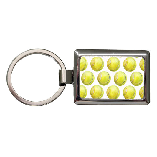 Tennis Balls In A Row Rectangle Metal Keychain