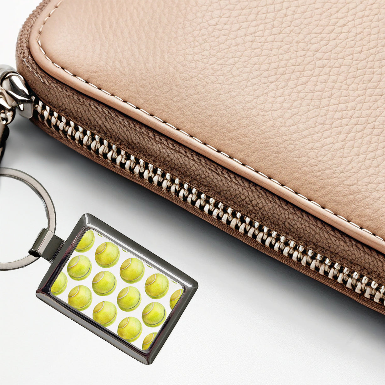 Tennis Balls In A Row Rectangle Metal Keychain
