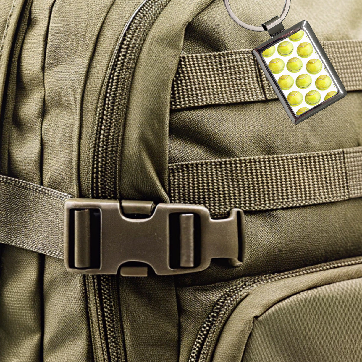 Tennis Balls In A Row Rectangle Metal Keychain
