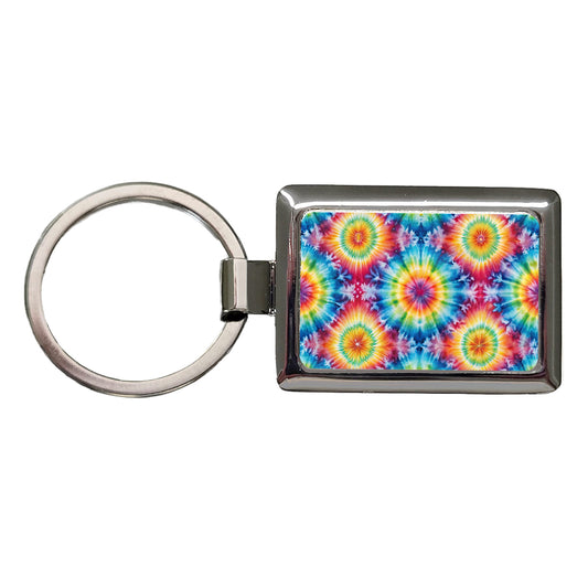 Tie Dye Pattern Fun Watercolor Rectangle Metal Keychain