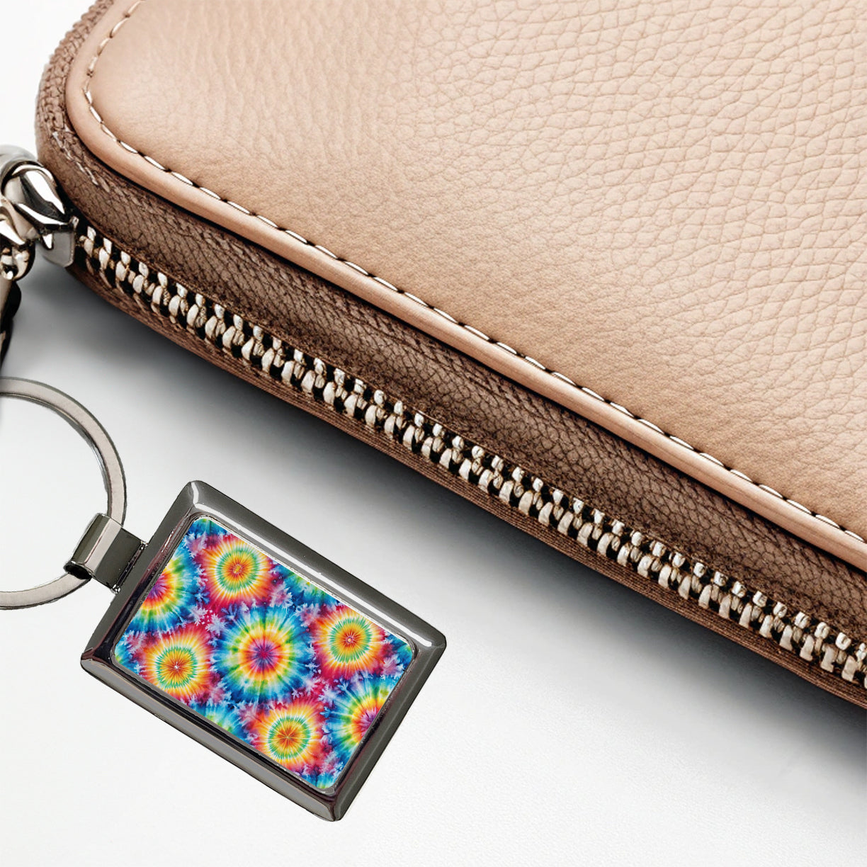 Tie Dye Pattern Fun Watercolor Rectangle Metal Keychain