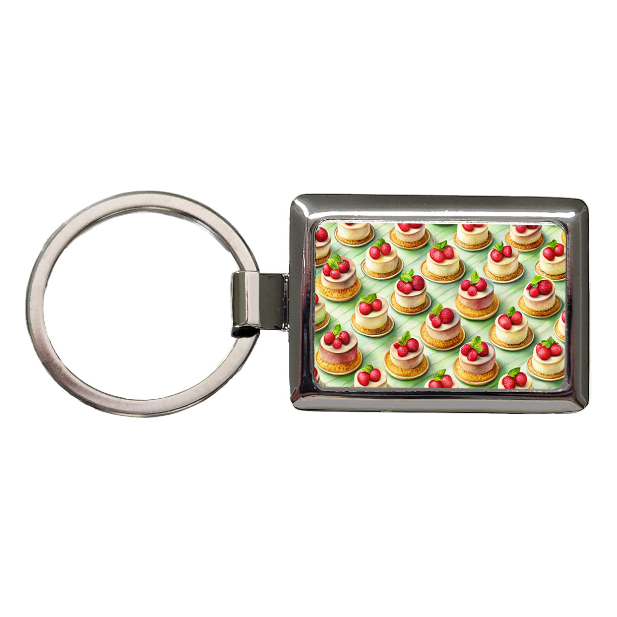 Tiny Cheesecakes On Plates In A Row Rectangle Metal Keychain
