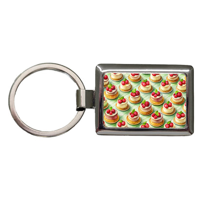 Tiny Cheesecakes On Plates In A Row Rectangle Metal Keychain