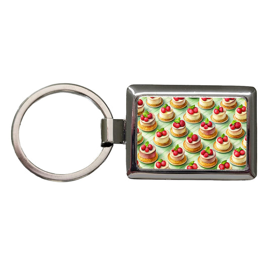 Tiny Cheesecakes On Plates In A Row Rectangle Metal Keychain