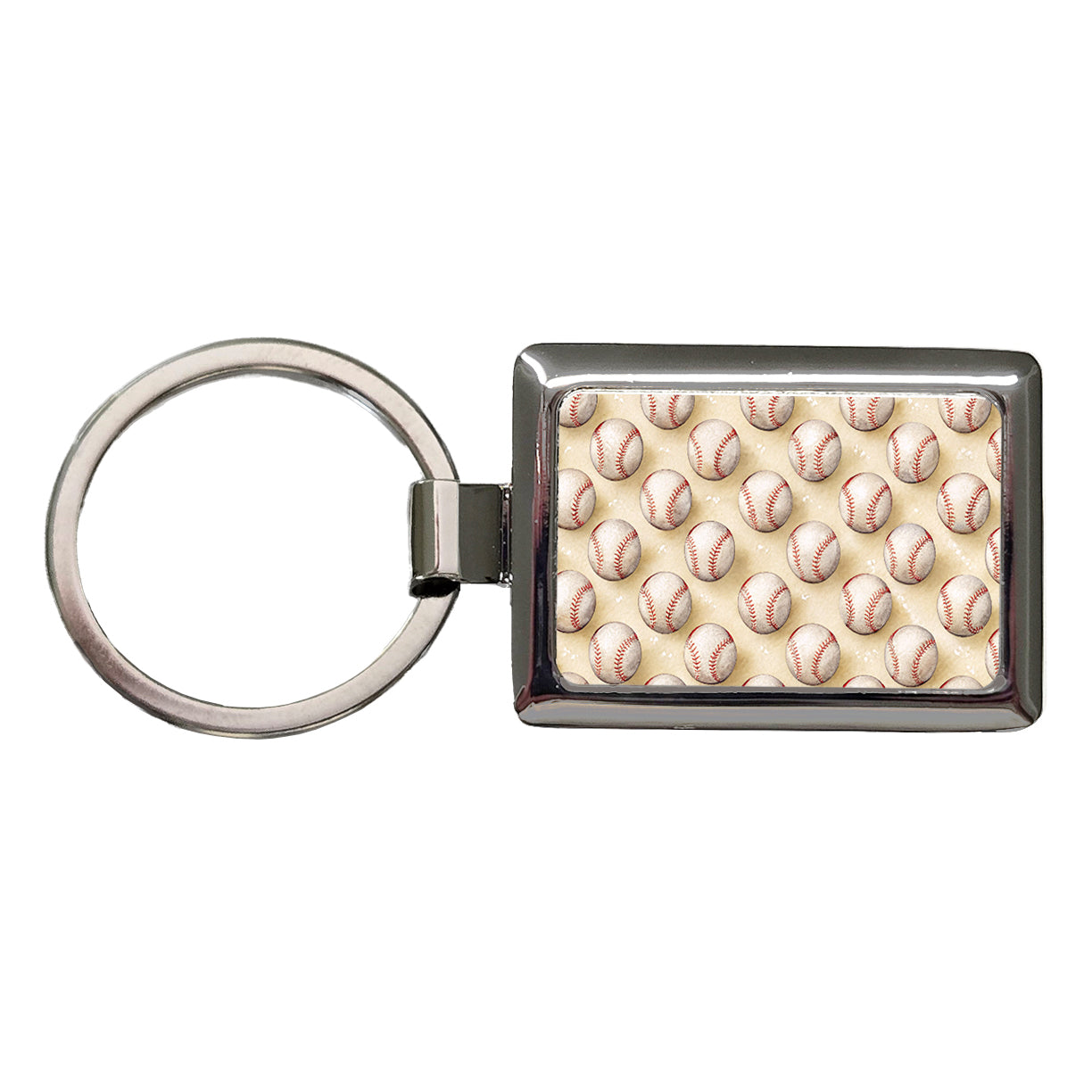Tiny White Softballs In A Row Rectangle Metal Keychain