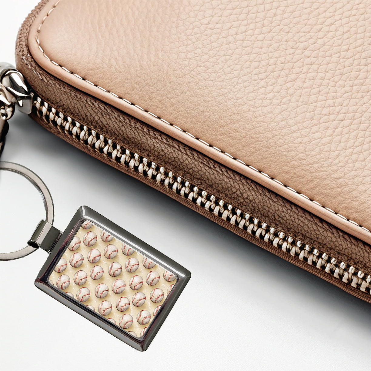 Tiny White Softballs In A Row Rectangle Metal Keychain
