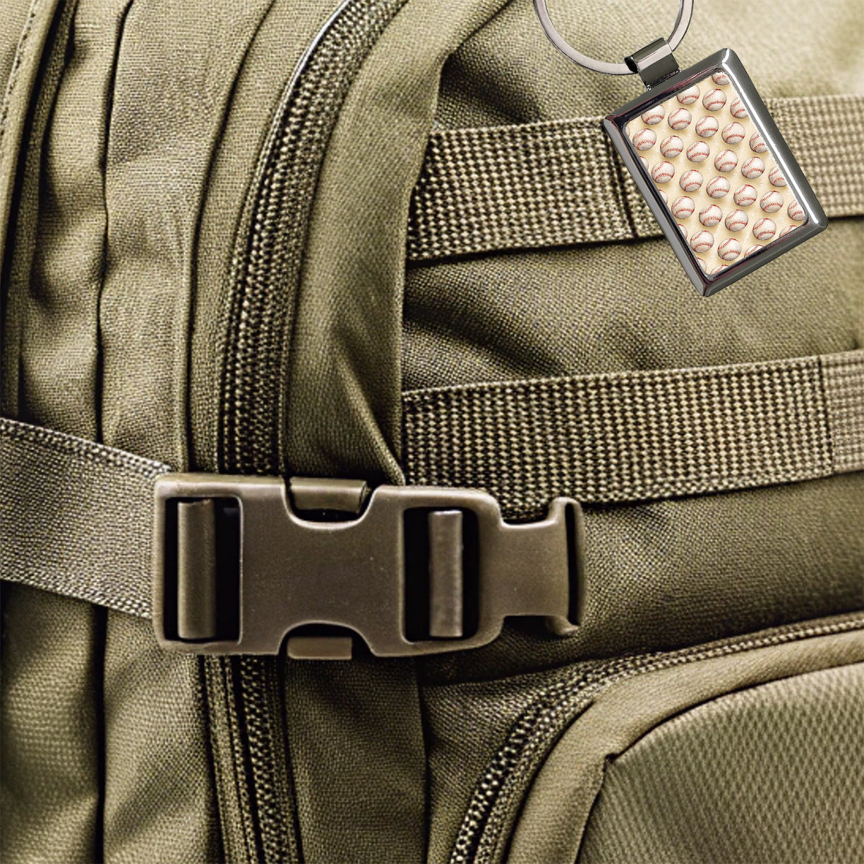 Tiny White Softballs In A Row Rectangle Metal Keychain