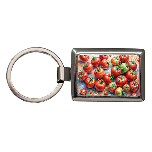 Tomatoes Watercolor Rectangle Metal Keychain