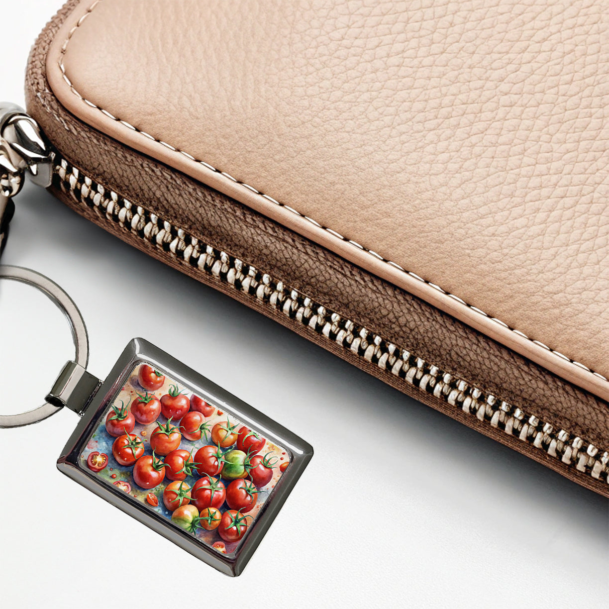 Tomatoes Watercolor Rectangle Metal Keychain