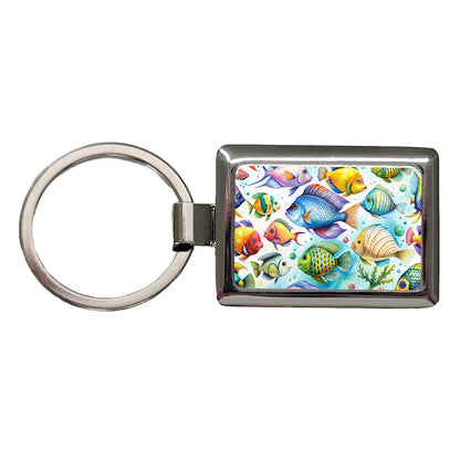 Tropical Fish Swimming Ocean Rectangle Metal Keychain