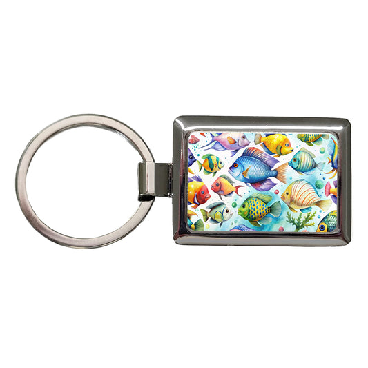 Tropical Fish Swimming Ocean Rectangle Metal Keychain