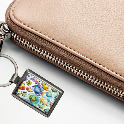 Tropical Fish Swimming Ocean Rectangle Metal Keychain