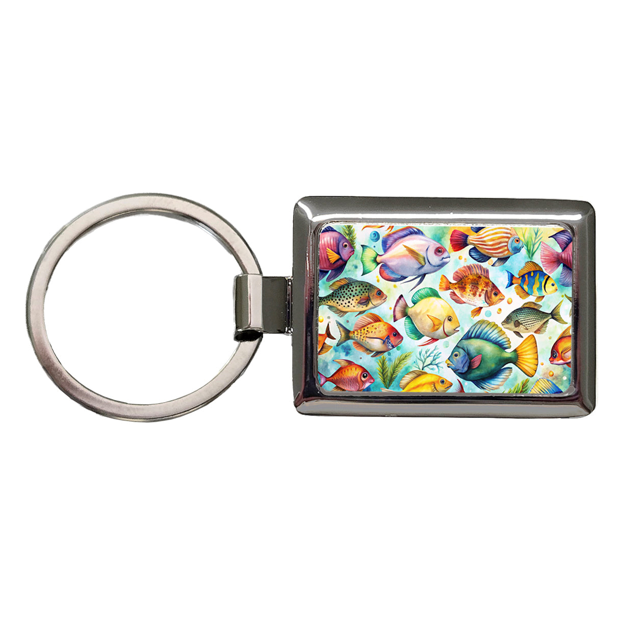 Tropical Fish Watercolor Rectangle Metal Keychain