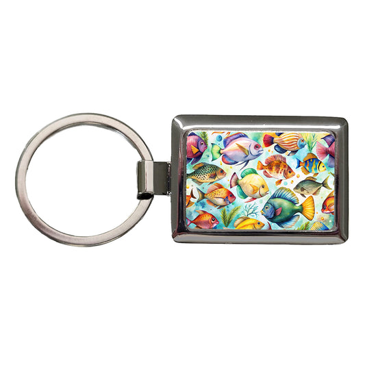 Tropical Fish Watercolor Rectangle Metal Keychain