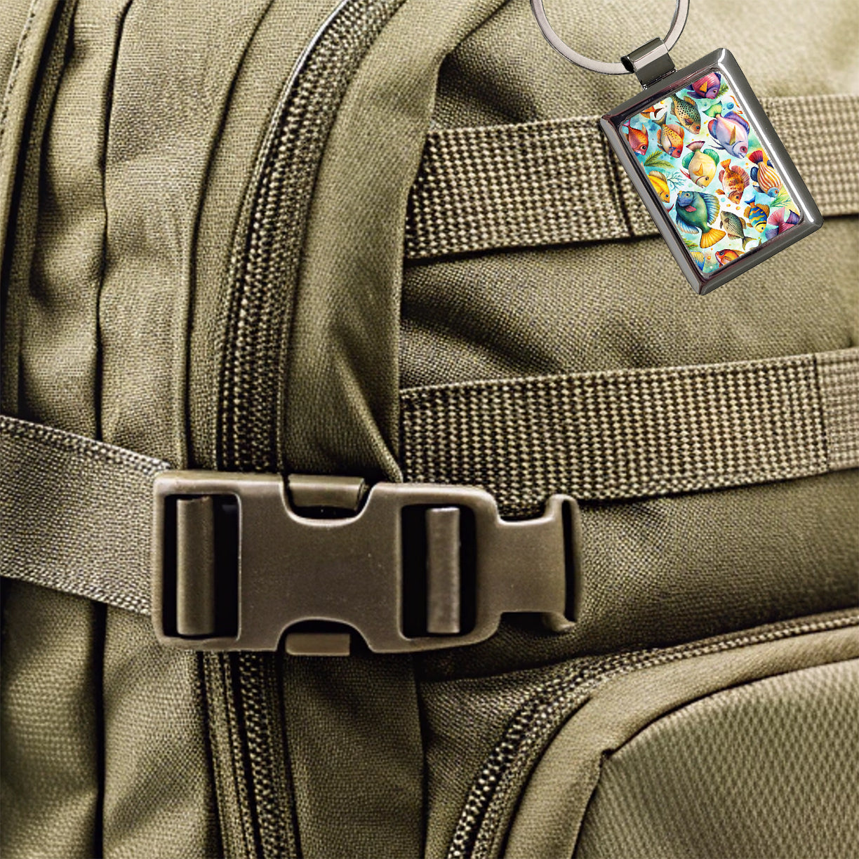 Tropical Fish Watercolor Rectangle Metal Keychain