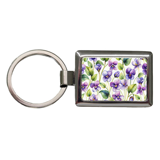 Violets Flowers Watercolor Rectangle Metal Keychain