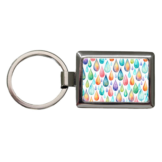 Water Droplets Colorful Watercolor Rectangle Metal Keychain