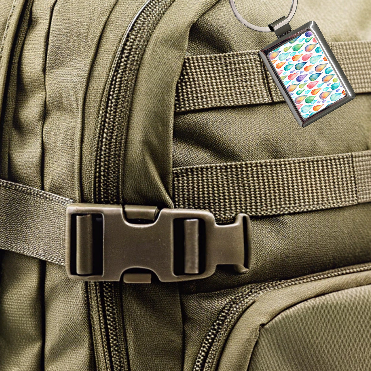 Water Droplets Colorful Watercolor Rectangle Metal Keychain