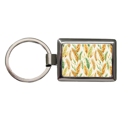 Wheat Watercolor Rectangle Metal Keychain