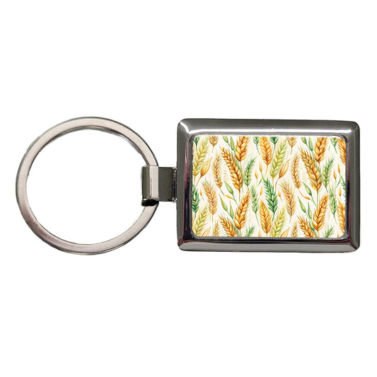 Wheat Watercolor Rectangle Metal Keychain