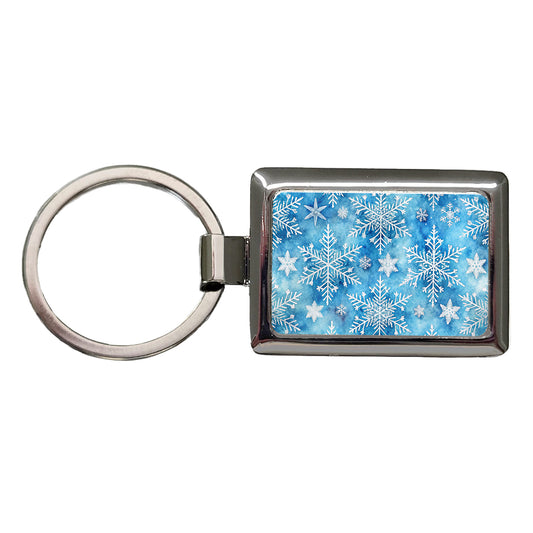 White Snowflakes Beautiful Winter Rectangle Metal Keychain