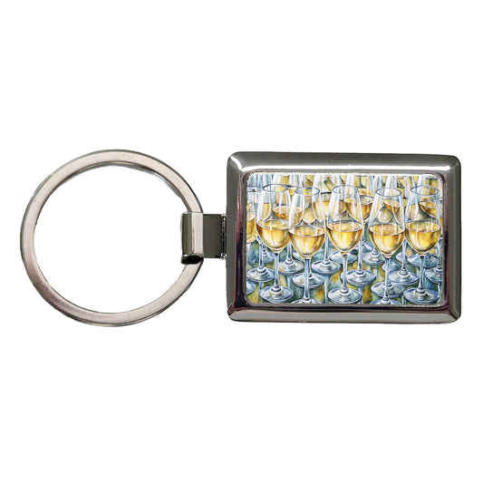 White Wine Glasses Chardonnay Rectangle Metal Keychain