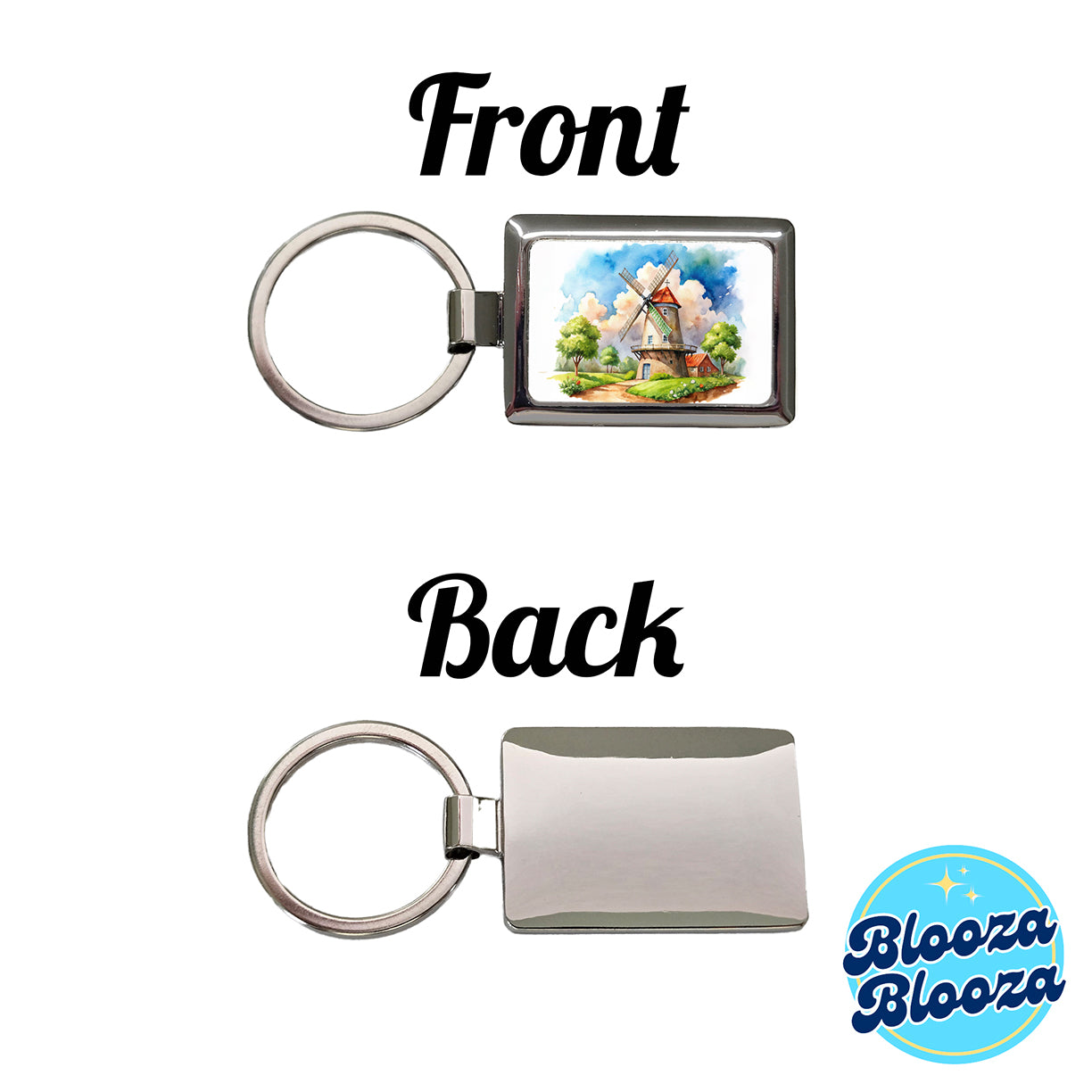 Windmill Beautiful Watercolor Rectangle Metal Keychain