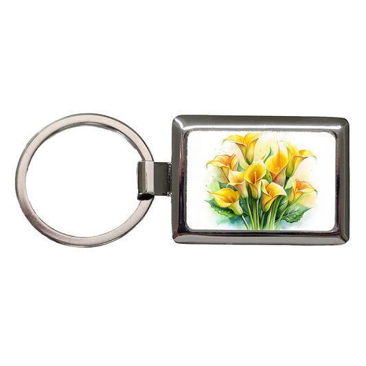 Yellow Calla Lily Flowers Watercolor Rectangle Metal Keychain