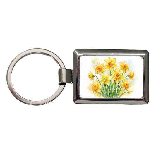 Yellow Daffodils Flowers Watercolor Rectangle Metal Keychain